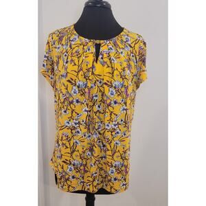 Liz Claiborne Yellow Floral Blouse Women’s XL Short Sleeve Career Top EUC